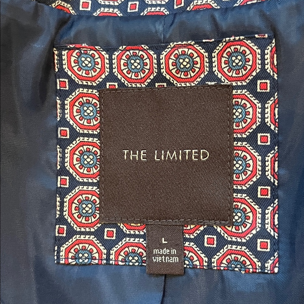 The Limited Geometric Print Blazer Navy Burgundy Red Size Large Classic Preppy - Picture 9 of 13